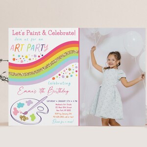 Editable Art Party Birthday Invitation Dress for A Mess Girl Pink Gold ...