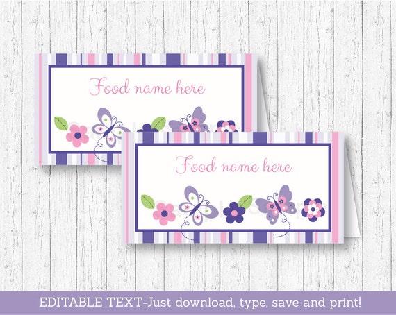 Butterfly Buffet Cards / Food Labels / Place Cards / Buttefly Baby Shower / Pink & Purple Butterfly / INSTANT DOWNLOAD Editable PDF A248 Il_570xn