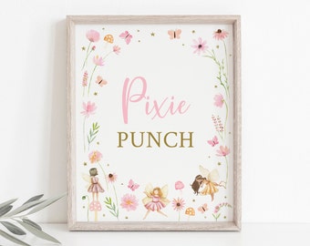 Fairy Pixie Punch Birthday Sign Floral Fairy Garden Birthday Party Magical Fairy Pixie Enchanted Garden Digital Download A740