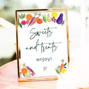 Lokaal geteelde zoete lekkernijen babyshower bord, boerenmarkt, kleine spruit, genderneutraal, vegetarische babyshower, digitale download A772