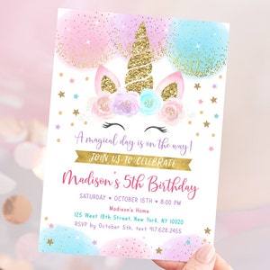 Editable Unicorn Birthday Invitation Unicorn Birthday Party Pink & Gold Unicorn Magical Unicorn Printable Digital Instant Download A451