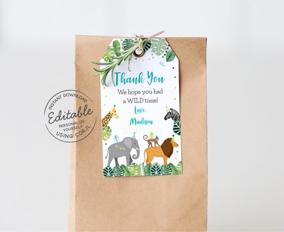 EDITABLE Safari Party Animals Birthday Thank You Tags, Favor Tags, Safari Birthday, Zoo Safari Animals, Printable, Instant Download A513 Il_570xn