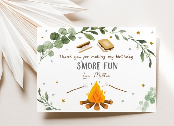Editable S'mores Birthday Thank You Card S'mores Party Camping Campfire ...