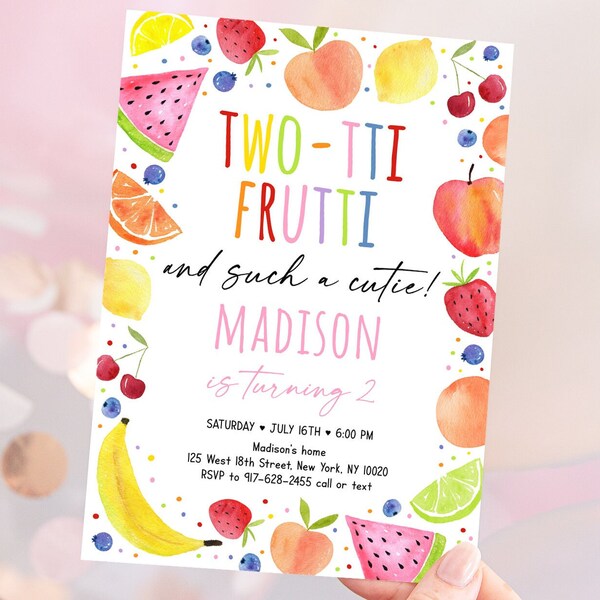 Editable Two-tti Frutti Birthday Invitation Such a Cutie Fruit Second Birthday Tropical Fruit Summer Girl Fruit Party Digital Download A671