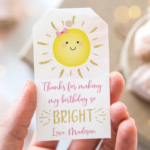 Bearbeitbare Sonnenschein Geburtstag Danke Tags Favor Tags Danke, dass Sie meinen Geburtstag Heller Sonnenschein Party gemacht haben Printable Sofort Download A536