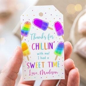 Editable Popsicle Birthday Thank You Tags Favor Tags Rainbow Popsicle Girl Popsicle Party Ice Cream Pink Gold Digital Download A619