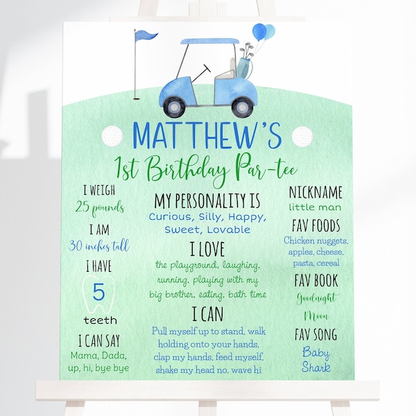 Editable Golf First Birthday Milestone Sign Hole in One Birthday Golf First Birthday Par-tee Boy 1st Birthday Digital Download A695