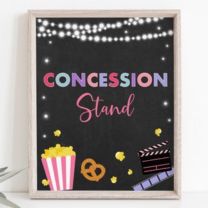 Movie Night Concession Stand Party Sign Backyard Movie Night Pink Girl Outdoor Backyard Movie Party Popcorn Digital Download A555