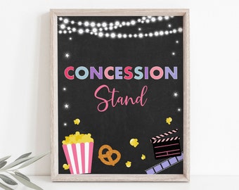 Movie Night Concession Stand Party Sign Backyard Movie Night Pink Girl Outdoor Backyard Movie Party Popcorn Digital Download A555