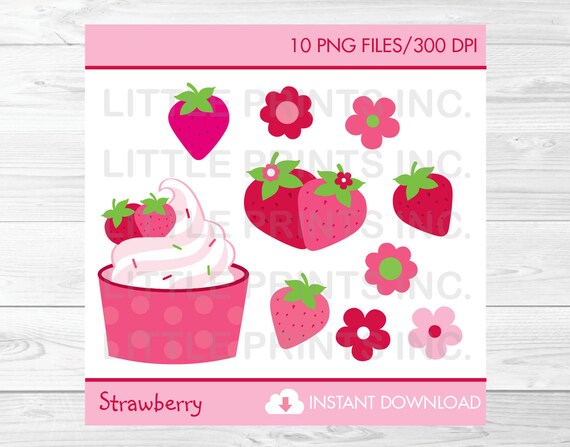 Cute Strawberry Clipart Clip Art / Strawberry Birthday Clipart / Strawberry & Flower Clipart / PERSONAL USE Instant Download A307 Il_570xn