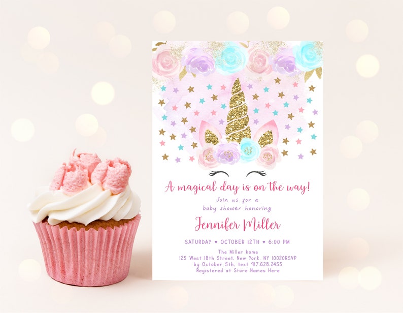 Editable Unicorn Baby Shower Invitation Unicorn Baby Shower Etsy