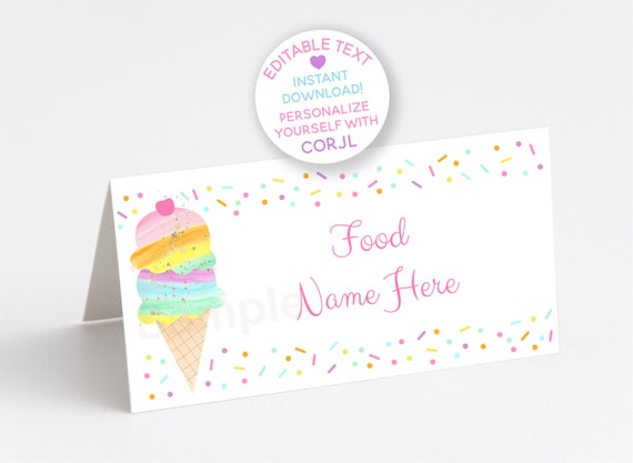 Cute Ice Cream Birthday Tent Cards / Food Label / Ice Cream Birthday Party / Rainbow Ice Cream / Pastel Rainbow / EDITABLE Tent Cards A499 Il_570xn
