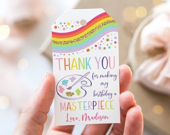 Editable Art Party Birthday Thank You Tag Favor Tag Girl Rainbow Art Party Paint Party Craft Party Printable Digital Download A514