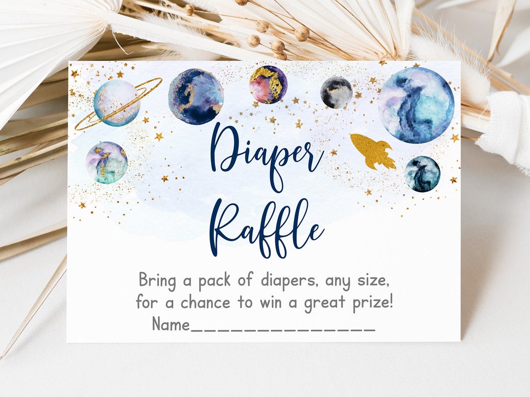 Space Theme Raffle Space Diaper Raffle Cards Galaxy Baby Shower Gold Planets Outer Space ...