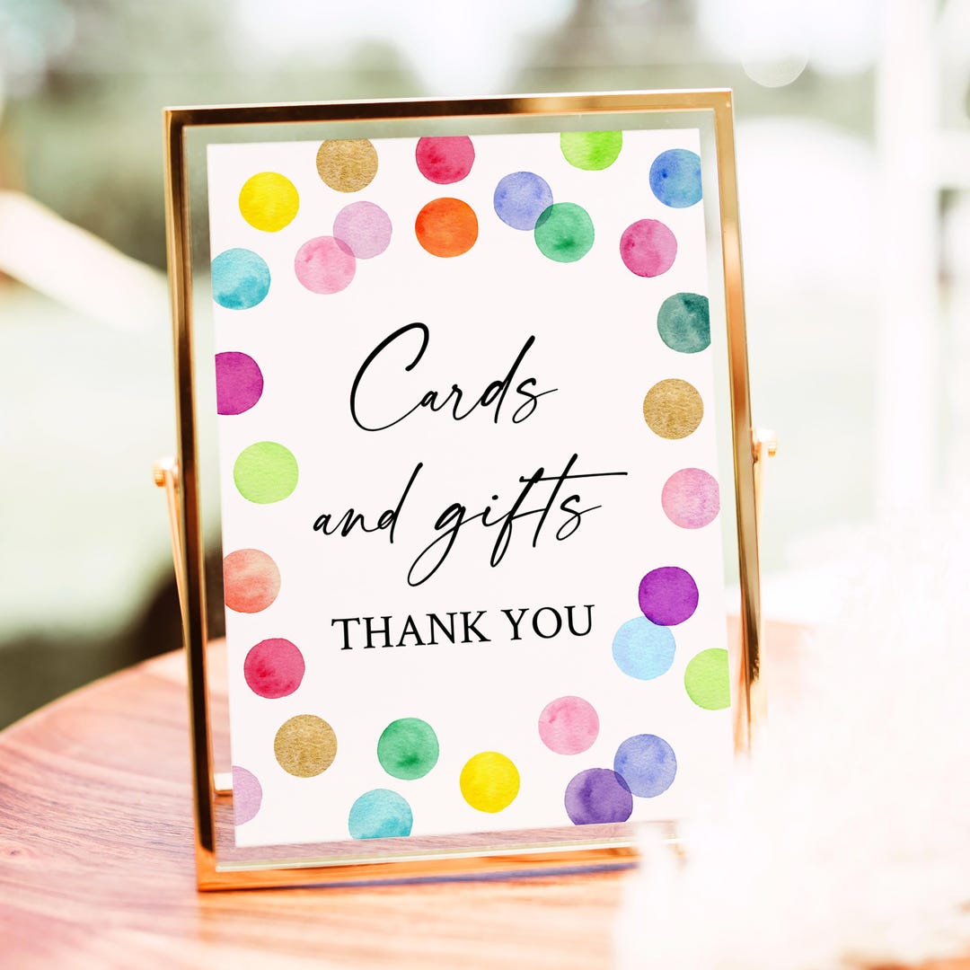 Paint Party Birthday Cards and Gifts Sign, Rainbow Spots Birthday