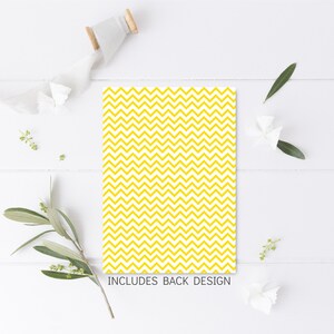 May include: A yellow and white chevron patterned card with the text "INCLUDES BACK DESIGN" at the bottom.