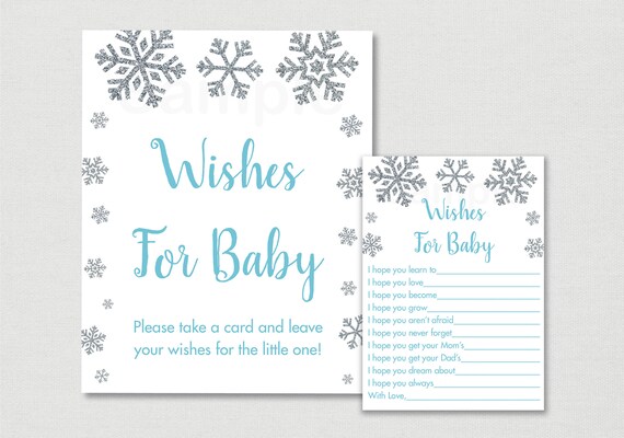 Blue & Silver Snowflake Wishes for Baby Cards / Snowflake Baby Shower / Winter Baby Shower / Glitter Snowflake / INSTANT DOWNLOAD A472 Il_570xn