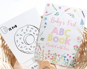 ABC Book Baby Shower Game Wildflower Alphabet Coloring Book Baby's First ABC Book Floral Baby Shower Coloring Pages Digital Download A676