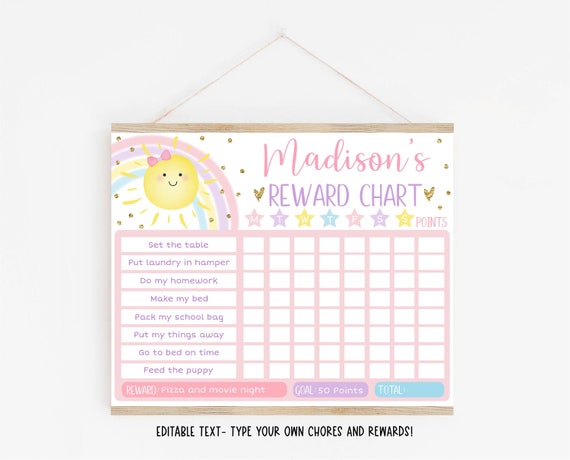 Editable Sunshine Rainbow Reward Chart Rainbow Behavior Chart