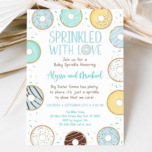 Editable Donut Baby Sprinkle Invitation, Sprinkled With Love, Blue Donut, Blue Donut, Baby Boy, Doughnut, Printable, Instant Download A501