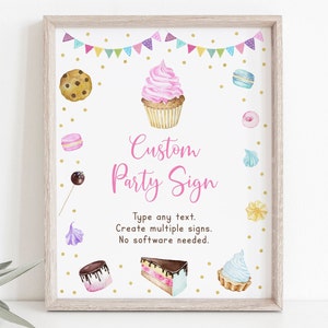 Bearbeitbares Schild für eine Backparty: Backen, Geburtstag, Mädchen, Backen, Kochen, Party, Kekse, Kuchen, Süßigkeiten, Rosa, Gold, Digitaler Download A624 Bild 1