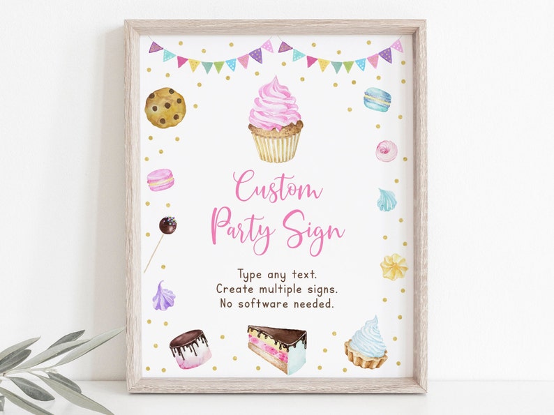 Bearbeitbares Schild für eine Backparty: Backen, Geburtstag, Mädchen, Backen, Kochen, Party, Kekse, Kuchen, Süßigkeiten, Rosa, Gold, Digitaler Download A624 Bild 1