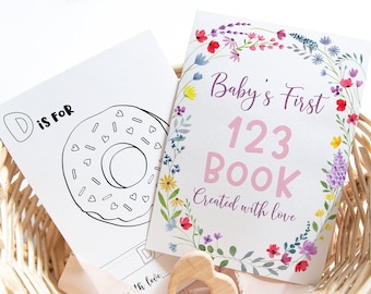 Baby's First 123 Book Baby Shower Coloring Pages Baby Shower Game Wildflower Numbers Coloring Book Floral Digital Instant Download A693
