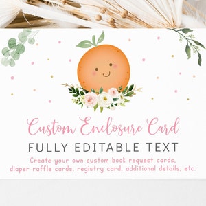 Editable Pink Little Cutie Baby Shower Enclosure Card Custom Card Clementine Summer Baby Girl Floral Printable Digital Download A535