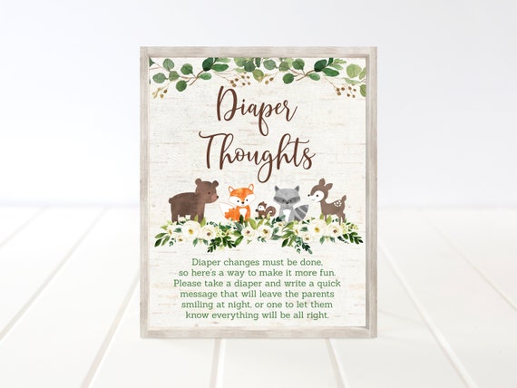 Woodland Diaper Thoughts Baby Game Woodland Baby Shower Greenery Woodland Forest Animals Gender Neutral Printable Instant Download A485 Il_570xn