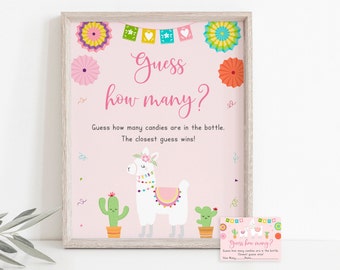 Llama Guess How Many Game, Llama Baby Shower, Pink Llama, Fiesta Baby Shower, Cactus, Baby Shower Game, Printable, Instant Download, A509