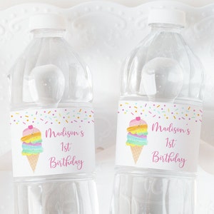 Editable Ice Cream Water Bottle Labels, Ice Cream Birthday Party ...