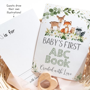 ABC Book Baby Shower Game Woodland Draw Your Own Blank Alphabet Coloring Book Baby Shower Craft Activity A-Z Baby&#39;s First ABC Book A694