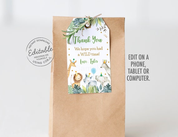 EDITABLE Safari Birthday Thank You Tags, Favor Tags, Boy Safari, Wild One Safari, Zoo Safari Animals, Printable, Instant Download A518 Il_570xn