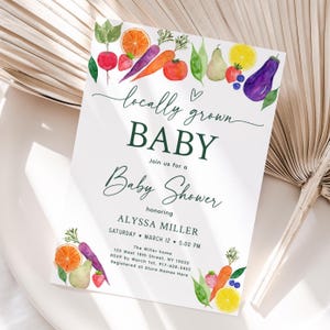 Editable Locally Grown Baby Shower Invitation, Farmers Market Gender Neutral Baby Shower Invite, Digital Download A772