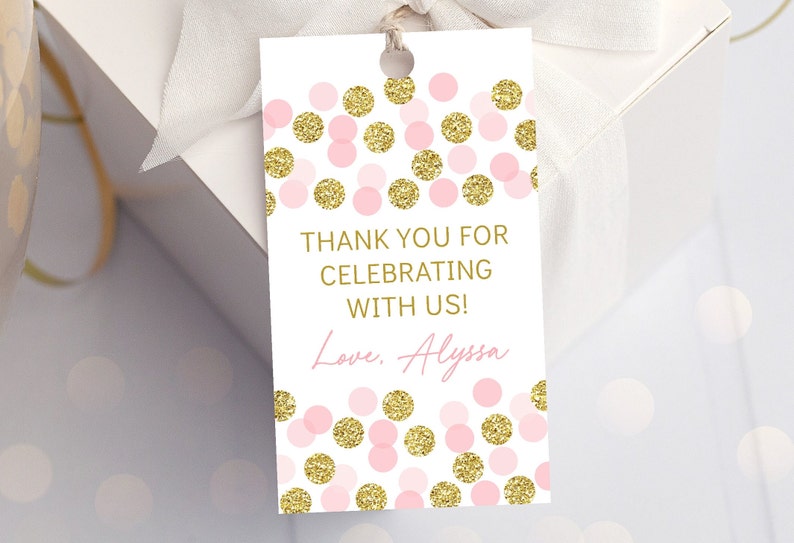Editable Pink & Gold Glitter Thank You Tags Favor Tags Blush Etsy