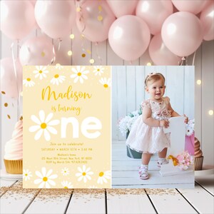 Daisy First Birthday Invitation Retro Daisy Birthday Invite Yellow Daisy Party Girl Flower First Birthday Editable Digital Download A691