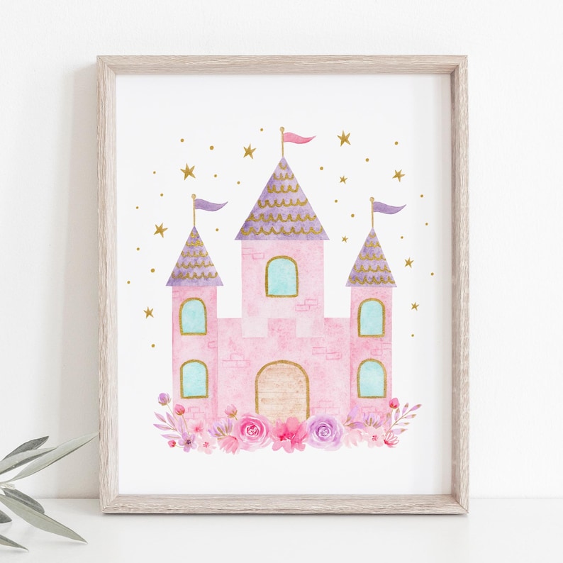 Princess Castle Wall Art, Princess Nursery Art, Pink Purple Castle ...