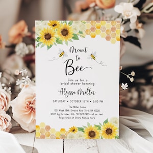 Editable Sunflower Bee Bridal Shower Invitation Meant To Bee Honey Bridal Shower Invite Honey Bee Floral Printable Digital Download A712
