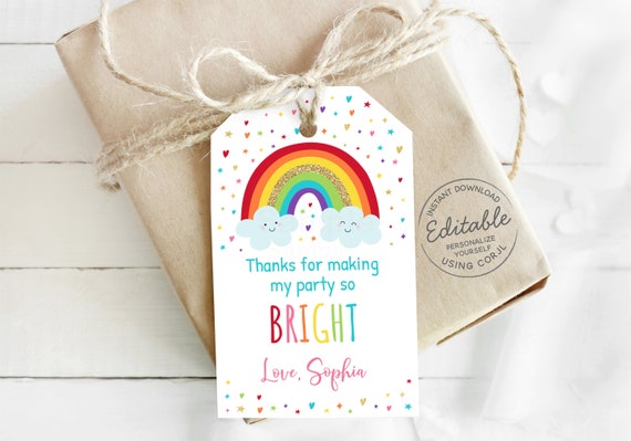 EDITABLE Rainbow Thank You Tags Favor Tags Rainbow Birthday Girls Rainbow Party Gold Rainbow Clouds Digital Printable Instant Download A530 Il_570xn