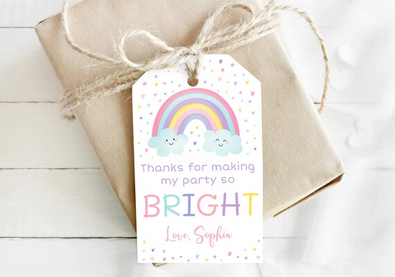 EDITABLE Rainbow Thank You Tags Favor Tags Rainbow Birthday Girls ...