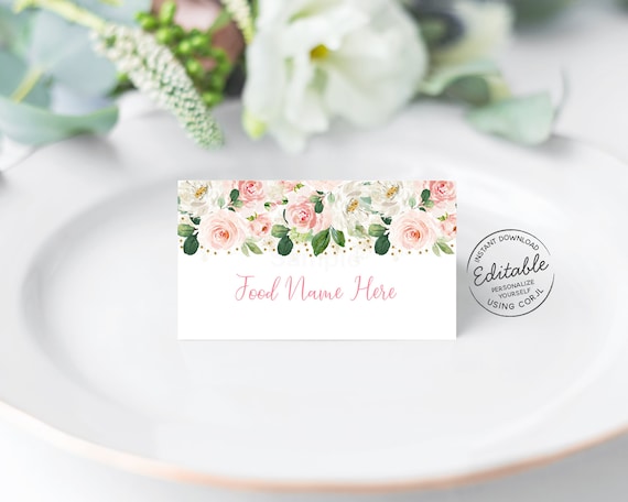 Black and White Floral Food Tents Instant Download Bridal Shower Baby Shower Food Labels Editable