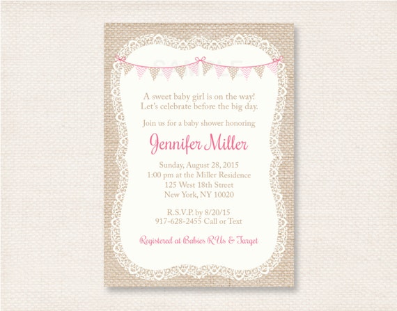 Burlap and Lace Baby Shower Invitation / Burlap & Lace Baby Shower Invite / Rustic Baby Shower / Country Chic / PRINTABLE A320 Il_570xn