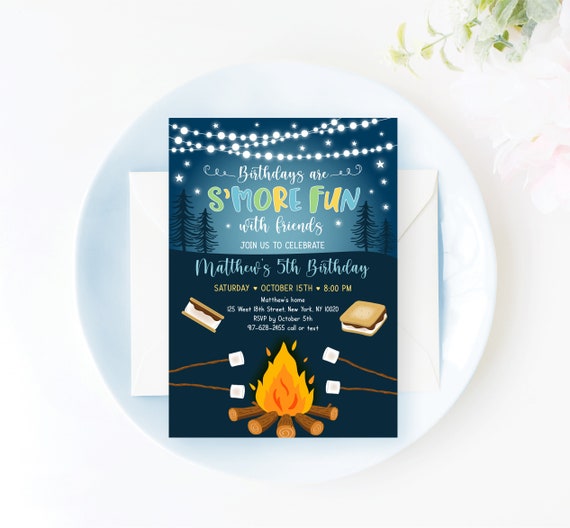 Fun Boy Girl Backyard Bonfire Campfire Camping Editable Invite /& Evite Instant Download Digital File Smore Baby Shower Invitation Template