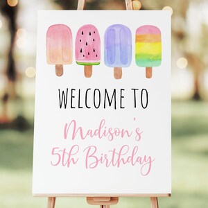 Editable Popsicle Birthday Welcome Sign Popsicle Party Pop On Over Chill With Us Girl Watercolor Popsicle Ice Cream Party Download A674