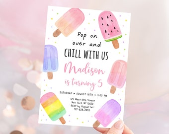 Editable Popsicle Birthday Invitation Popsicle Birthday Invite Pop On Over Chill With Us Girl Popsicle Party Ice Cream Digital A674
