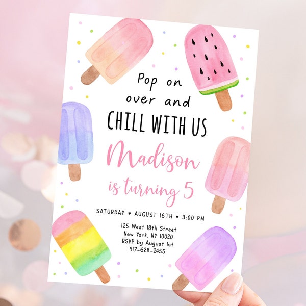 Editable Popsicle Birthday Invitation Popsicle Birthday Invite Pop On Over Chill With Us Girl Popsicle Party Ice Cream Digital A674