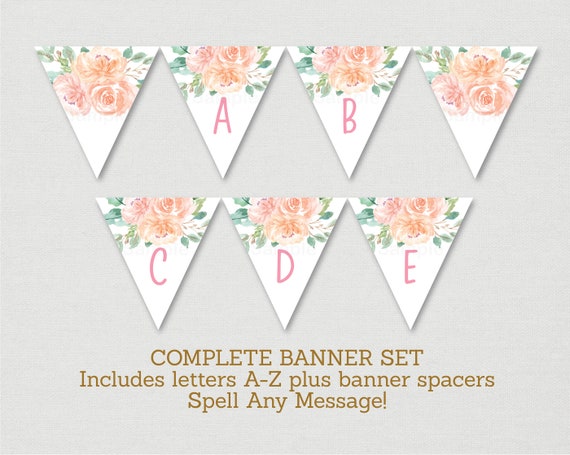 Blush & Peach Floral Baby Shower Banner / Blush Pink Floral Baby Shower Banner / Rustic Peach Floral / Letters A-Z / PRINTABLE A503 Il_570xn