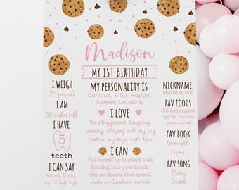 Editable Pink Cookie First Birthday Milestone Sign, One Sweet Cookie Birthday, Girl 1st Birthday, Cookie Party, Digital Download A737