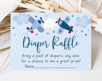Airplane Diaper Raffle Cards Airplane Baby Shower Boy Baby Shower Stars Clouds Printable Digital Instant Download A566