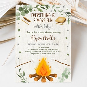 Editable S'mores Baby Shower Invitation Rustic Fall Campfire Bonfire Baby Shower Smore Fun With A Baby Printable Instant Download A520